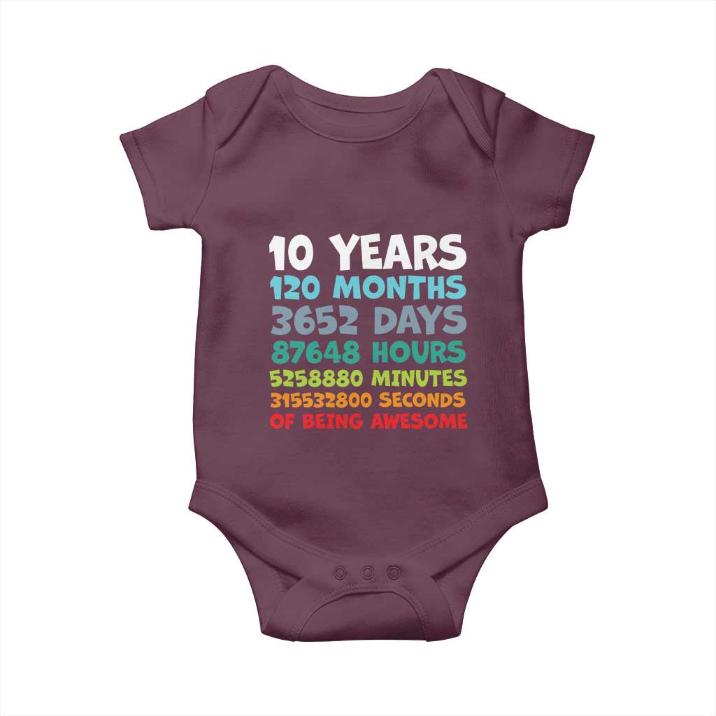 10 Year Old Bday Baby Onesie 10 Years 120 Months Of Being Awesome 10th Birthday Gifts