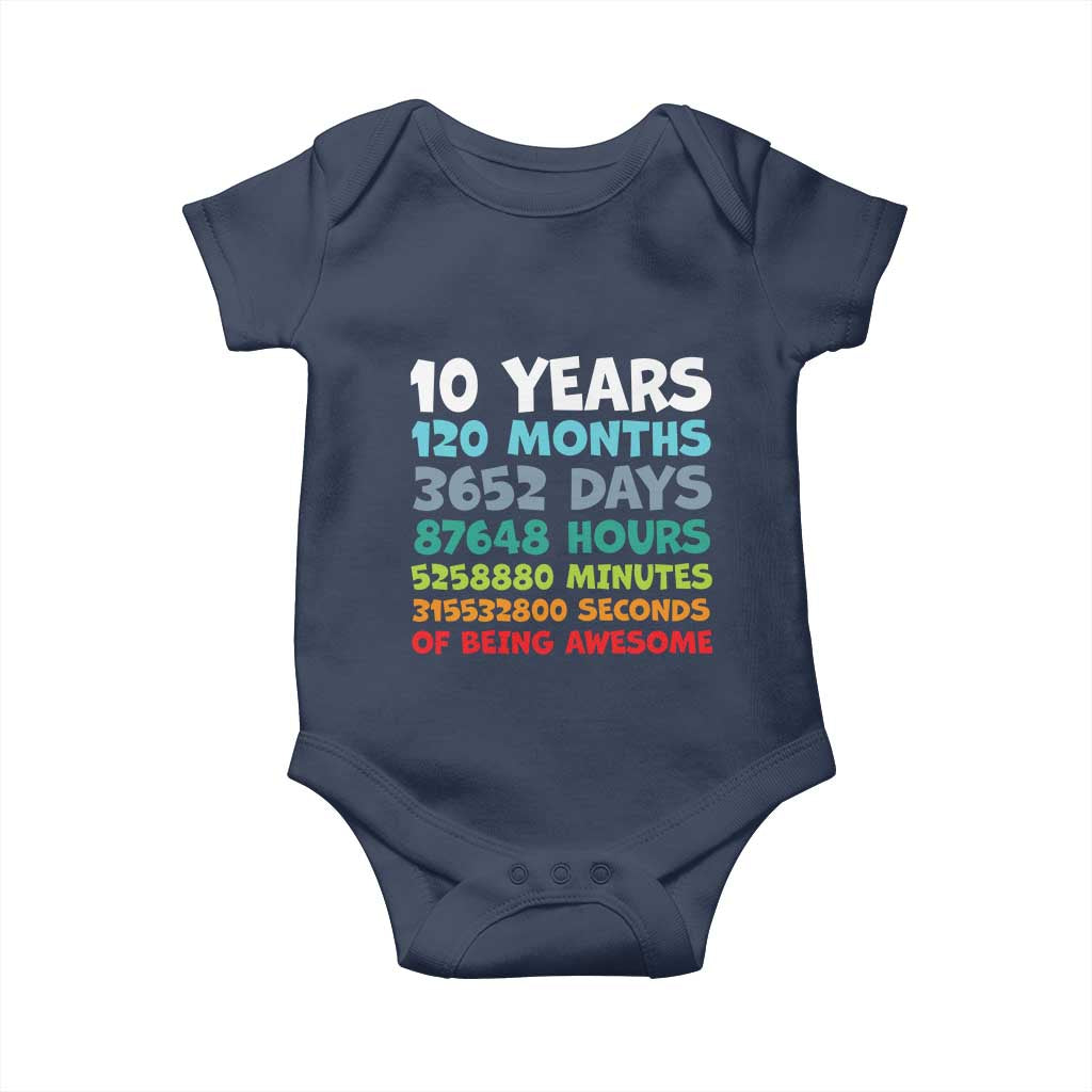 10 Year Old Bday Baby Onesie 10 Years 120 Months Of Being Awesome 10th Birthday Gifts