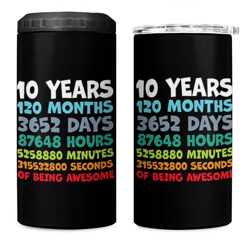 10 Year Old Bday 4 in 1 Can Cooler Tumbler 10 Years 120 Months Of Being Awesome 10th Birthday Gifts