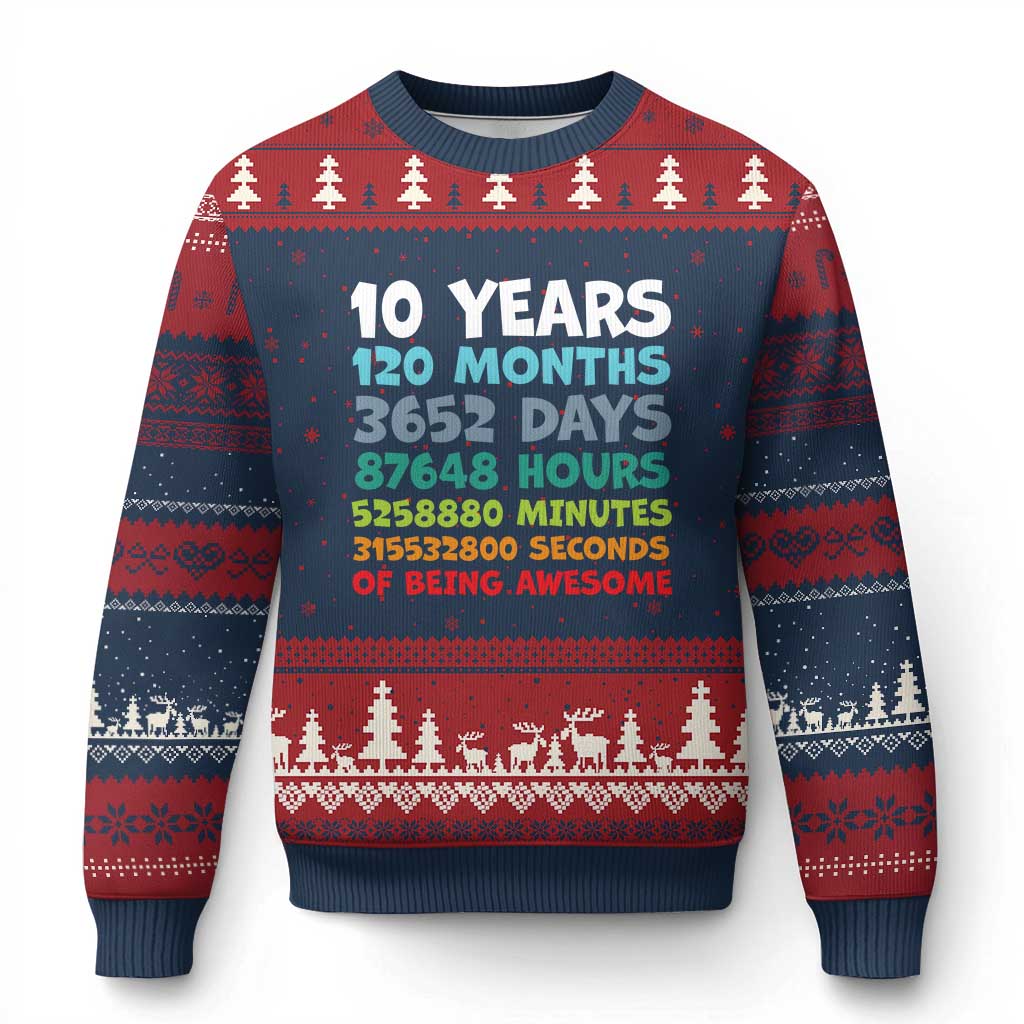 10 Year Old Bday Ugly Christmas Sweater 10 Years 120 Months Of Being Awesome 10th Birthday Gifts