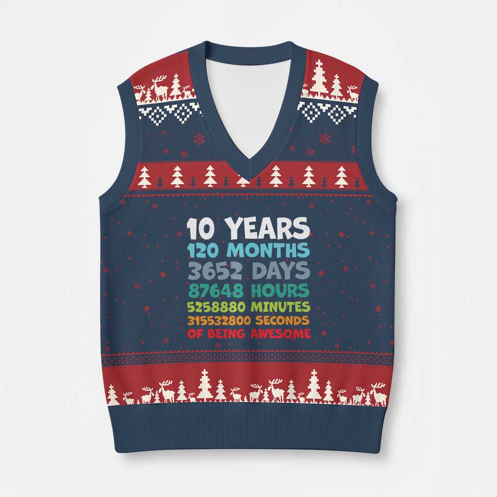 10 Year Old Bday V-Neck Knit Sweater Vest 10 Years 120 Months Of Being Awesome 10th Birthday Gifts