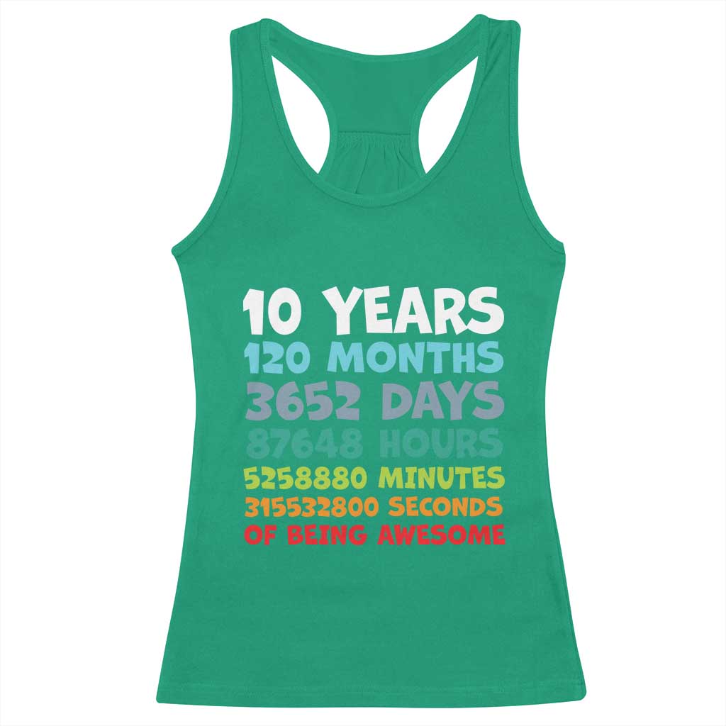 10 Year Old Bday Racerback Tank Top 10 Years 120 Months Of Being Awesome 10th Birthday Gifts
