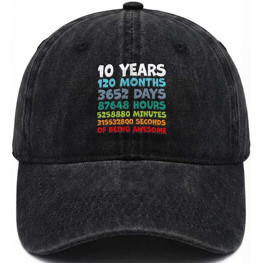 10 Year Old Bday Washed Cotton Baseball Cap 10 Years 120 Months Of Being Awesome 10th Birthday Gifts