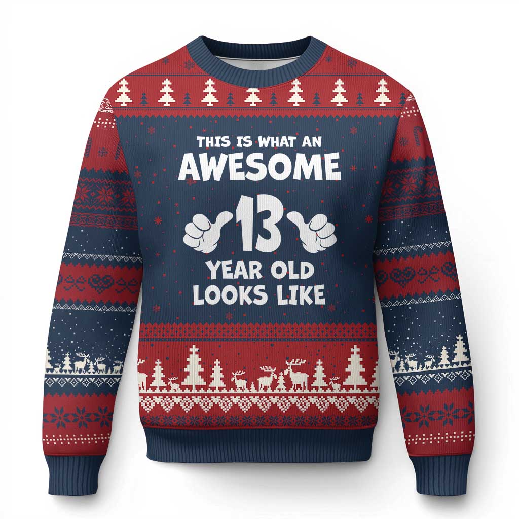13th Birthday Ugly Christmas Sweater Awesome 14 Year Old Looks Like