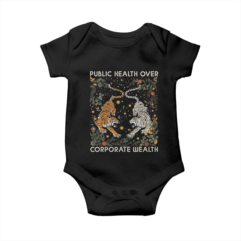Public Health Over Corporate Wealth Baby Onesie Boho Tiger