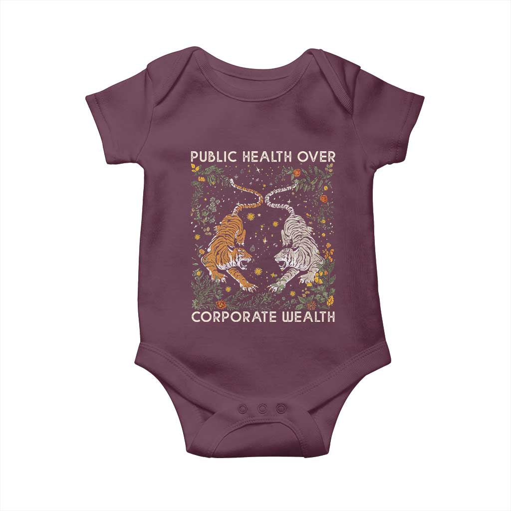 Public Health Over Corporate Wealth Baby Onesie Boho Tiger
