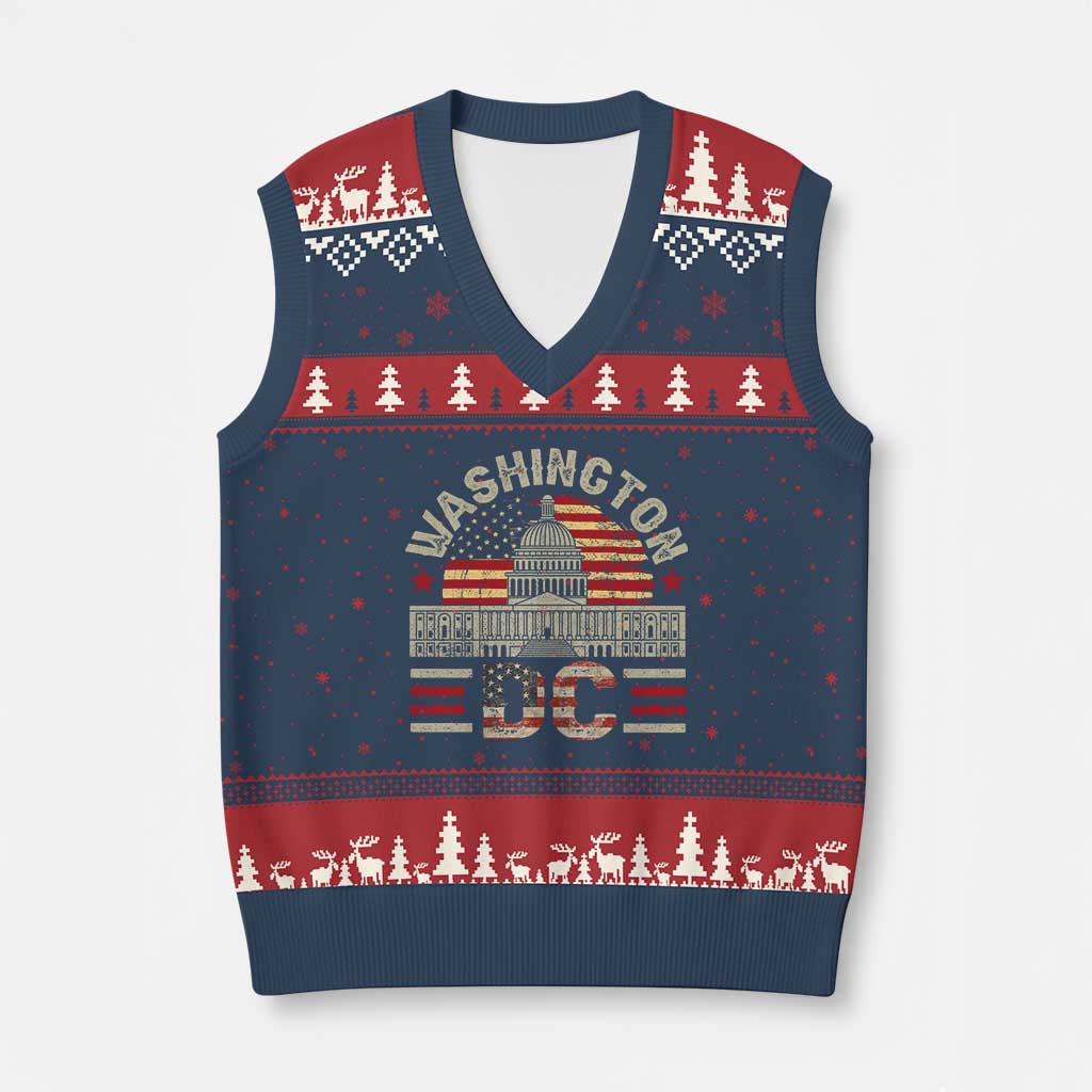 Washington DC V-Neck Knit Sweater Vest Retro US Flag Souvenir Gift