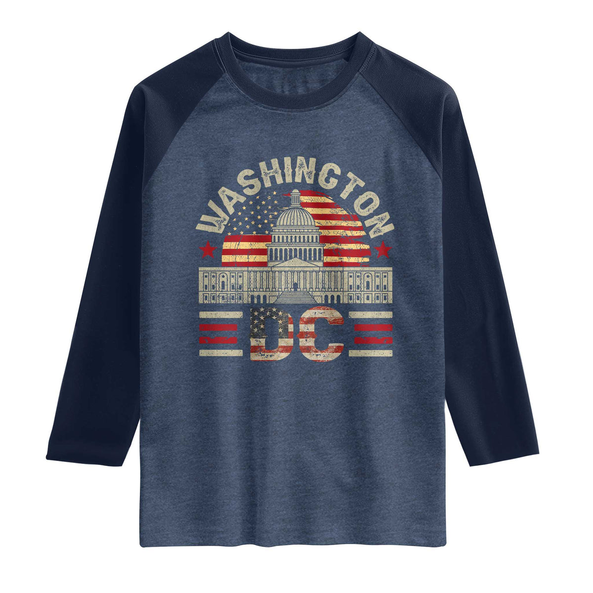Washington DC Raglan Shirt Retro US Flag Souvenir Gift