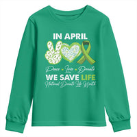 In April We Save Lives Organ Donation Donate Life Month Youth Sweatshirt Peace Love Donate