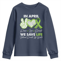 In April We Save Lives Organ Donation Donate Life Month Youth Sweatshirt Peace Love Donate