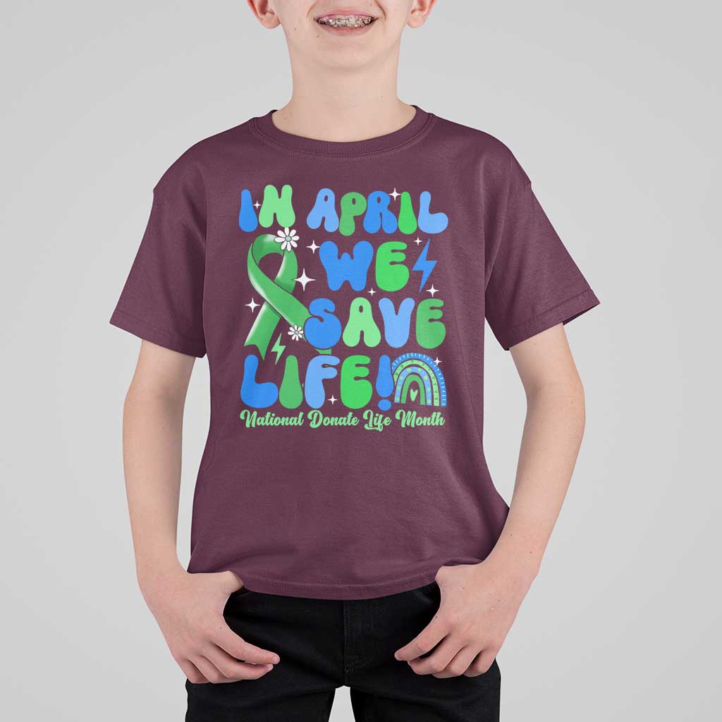 In April We Save Lives Organ Donation Donate Life Month T Shirt For Kid Green Ribbon