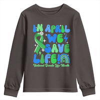 In April We Save Lives Organ Donation Donate Life Month Youth Sweatshirt Green Ribbon