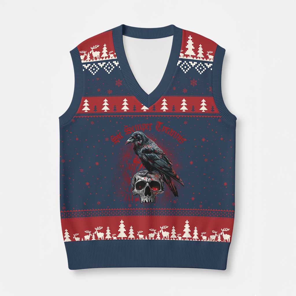 Sic Semper Tyrannis & Raven V-Neck Knit Sweater Vest Protest Feminist Activist - Wonder Print Shop