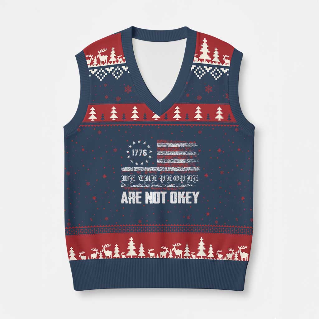 We Are Not Okay V-Neck Knit Sweater Vest US Flag We The People - Wonder Print Shop