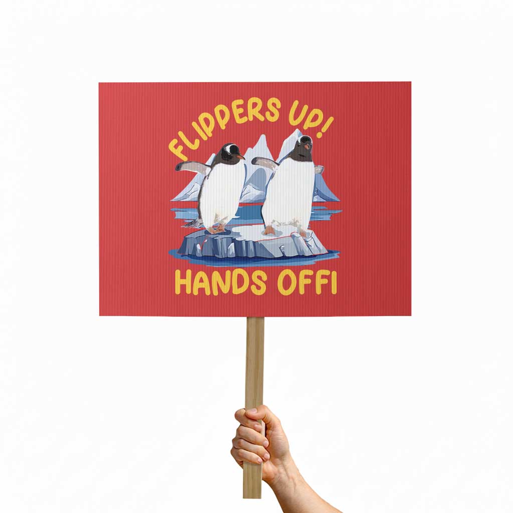 Penguins Resist Protest Sign Flippers Up Hands Off Protest Against Tariffs - Wonder Print Shop
