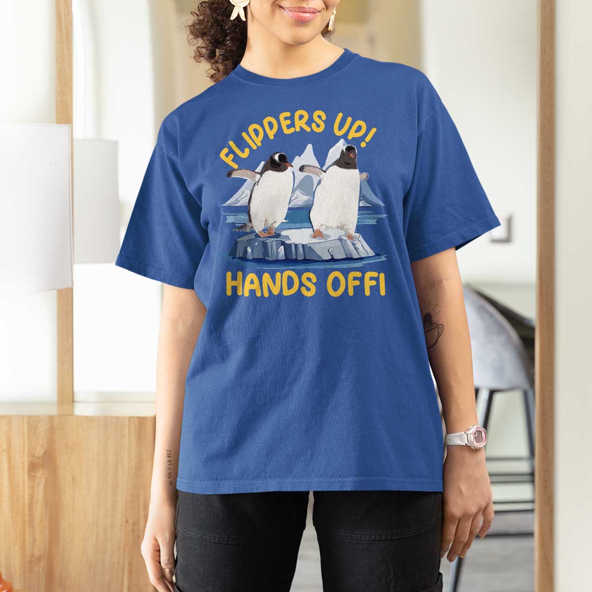 Penguins Resist T Shirt For Women Flippers Up Hands Off Protest Against Tariffs