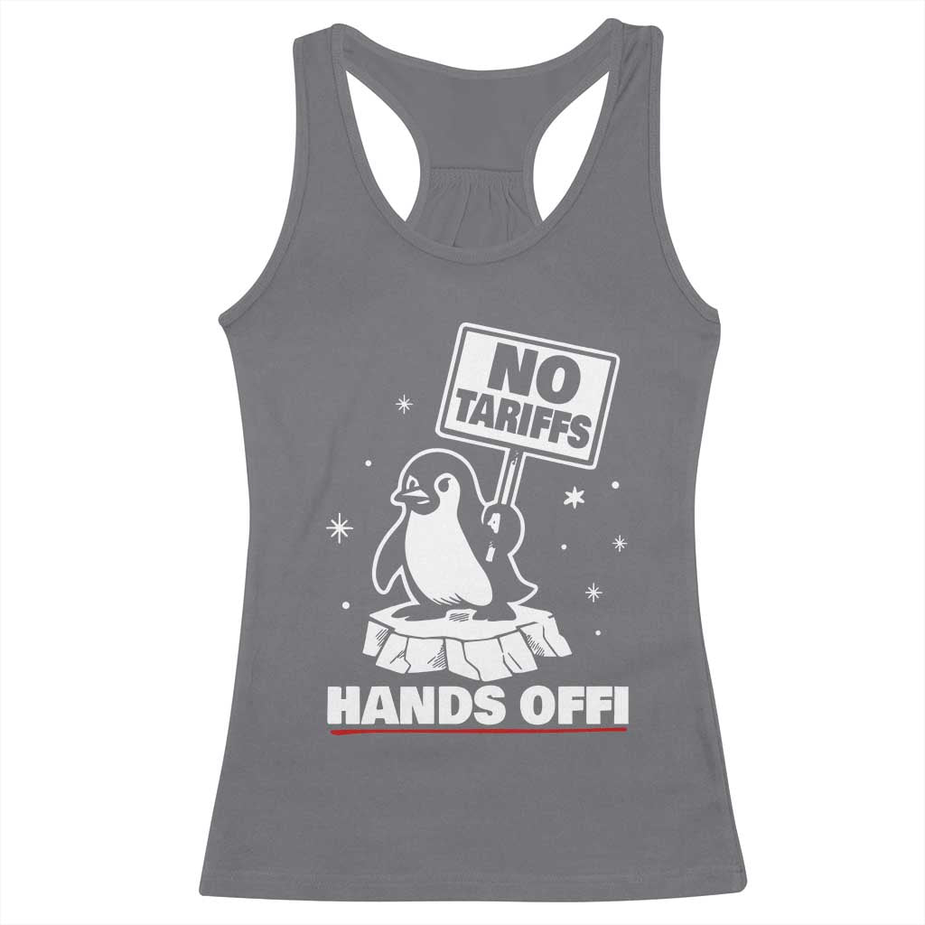 Funny Resist Penguins Racerback Tank Top Tariffs on Penguins? Really
