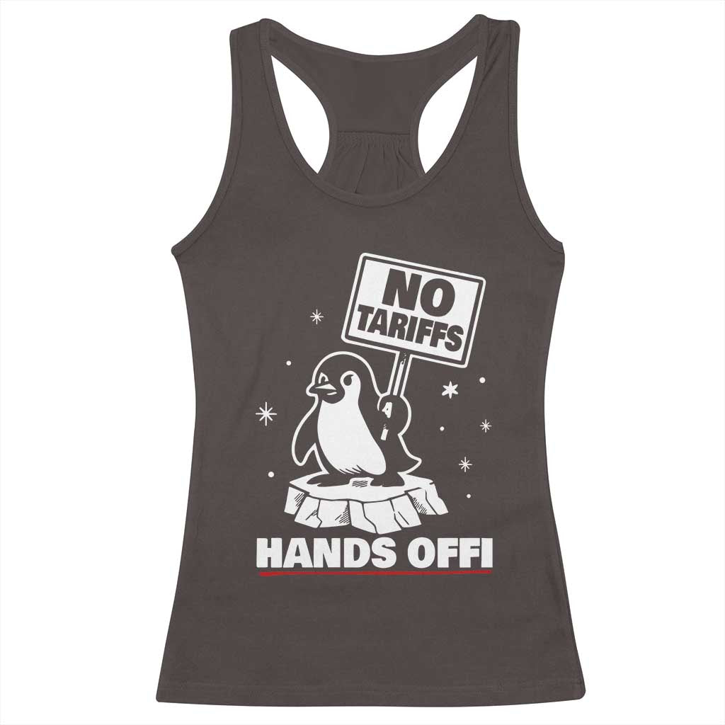 Funny Resist Penguins Racerback Tank Top Tariffs on Penguins? Really