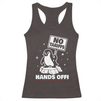 Funny Resist Penguins Racerback Tank Top Tariffs on Penguins? Really