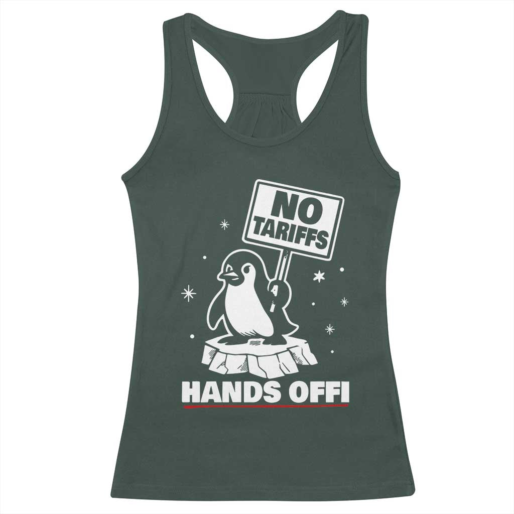 Funny Resist Penguins Racerback Tank Top Tariffs on Penguins? Really