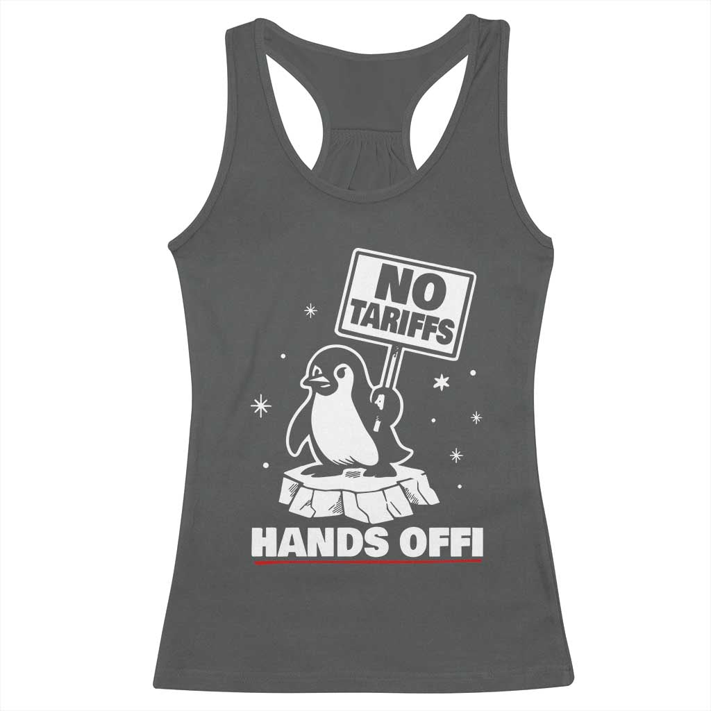 Funny Resist Penguins Racerback Tank Top Tariffs on Penguins? Really