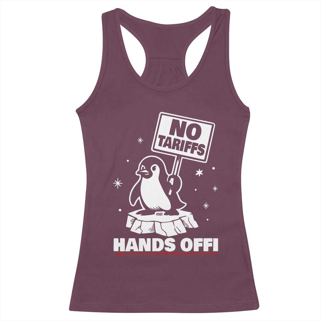 Funny Resist Penguins Racerback Tank Top Tariffs on Penguins? Really