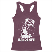 Funny Resist Penguins Racerback Tank Top Tariffs on Penguins? Really