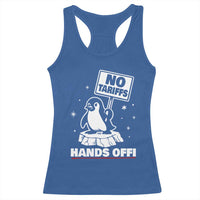 Funny Resist Penguins Racerback Tank Top Tariffs on Penguins? Really