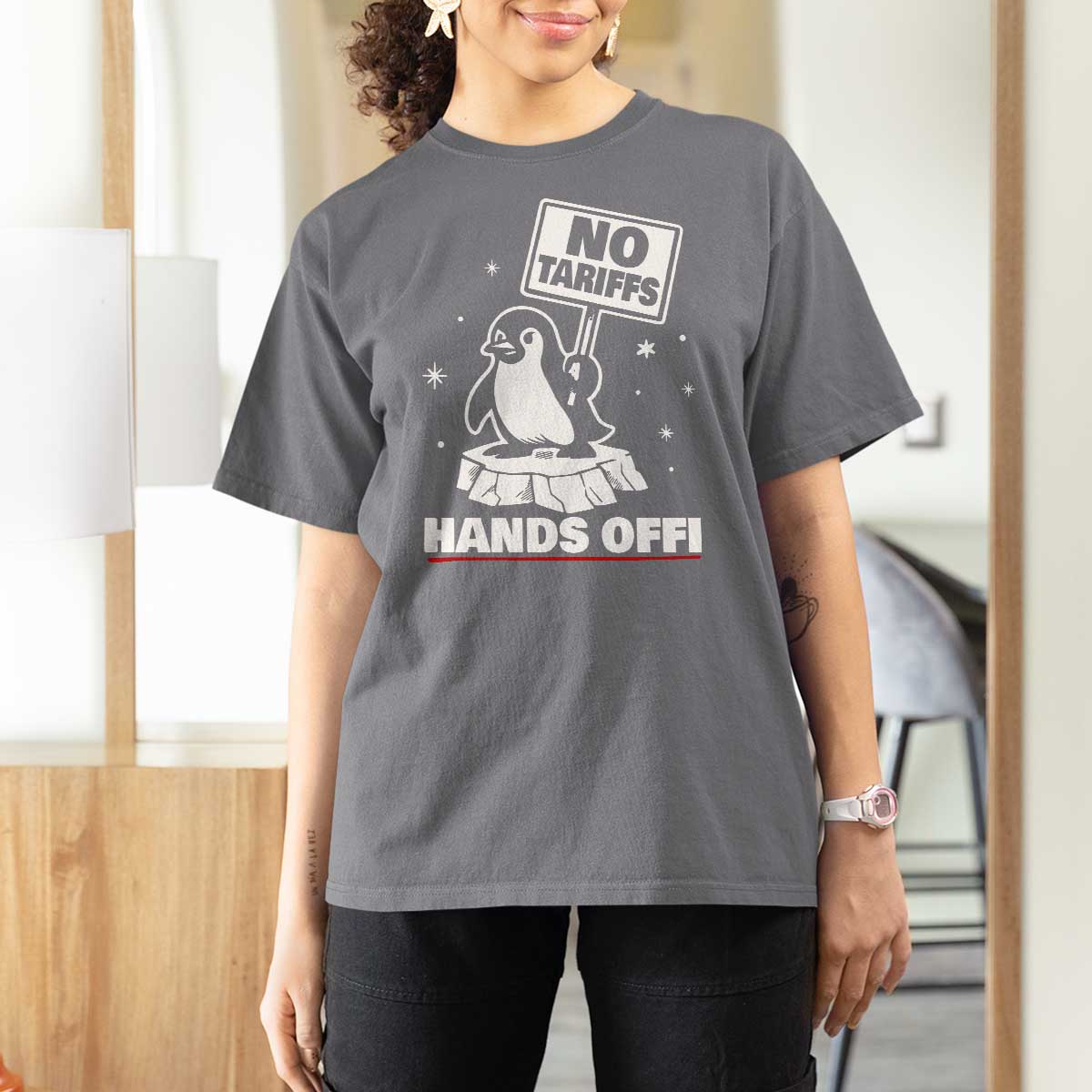 Funny Resist Penguins T Shirt For Women Tariffs on Penguins? Really