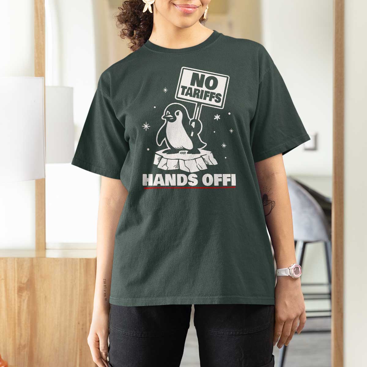 Funny Resist Penguins T Shirt For Women Tariffs on Penguins? Really