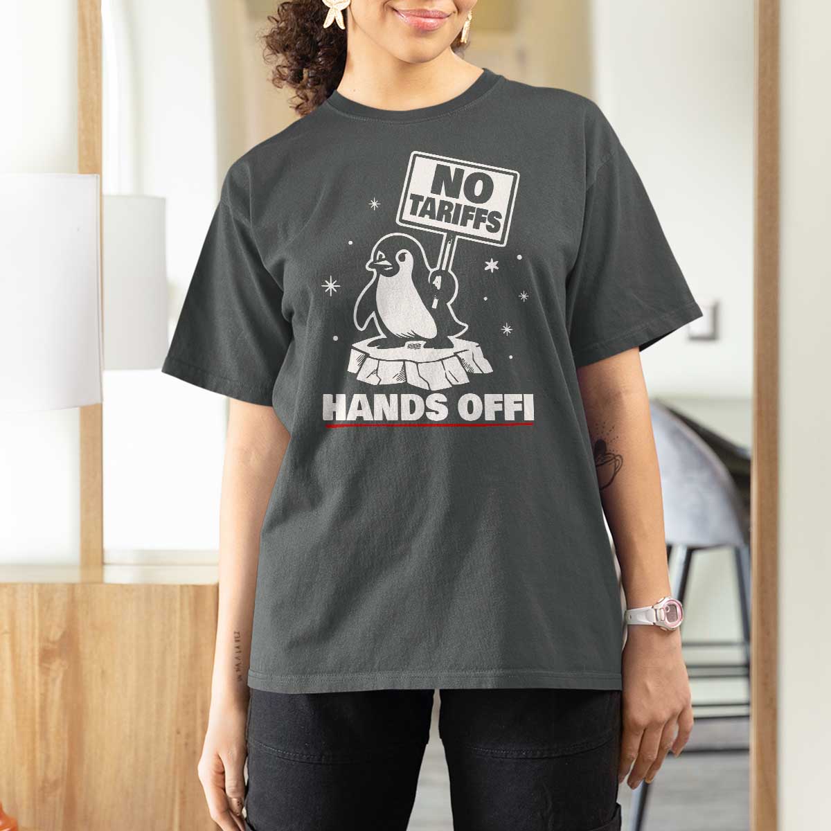 Funny Resist Penguins T Shirt For Women Tariffs on Penguins? Really