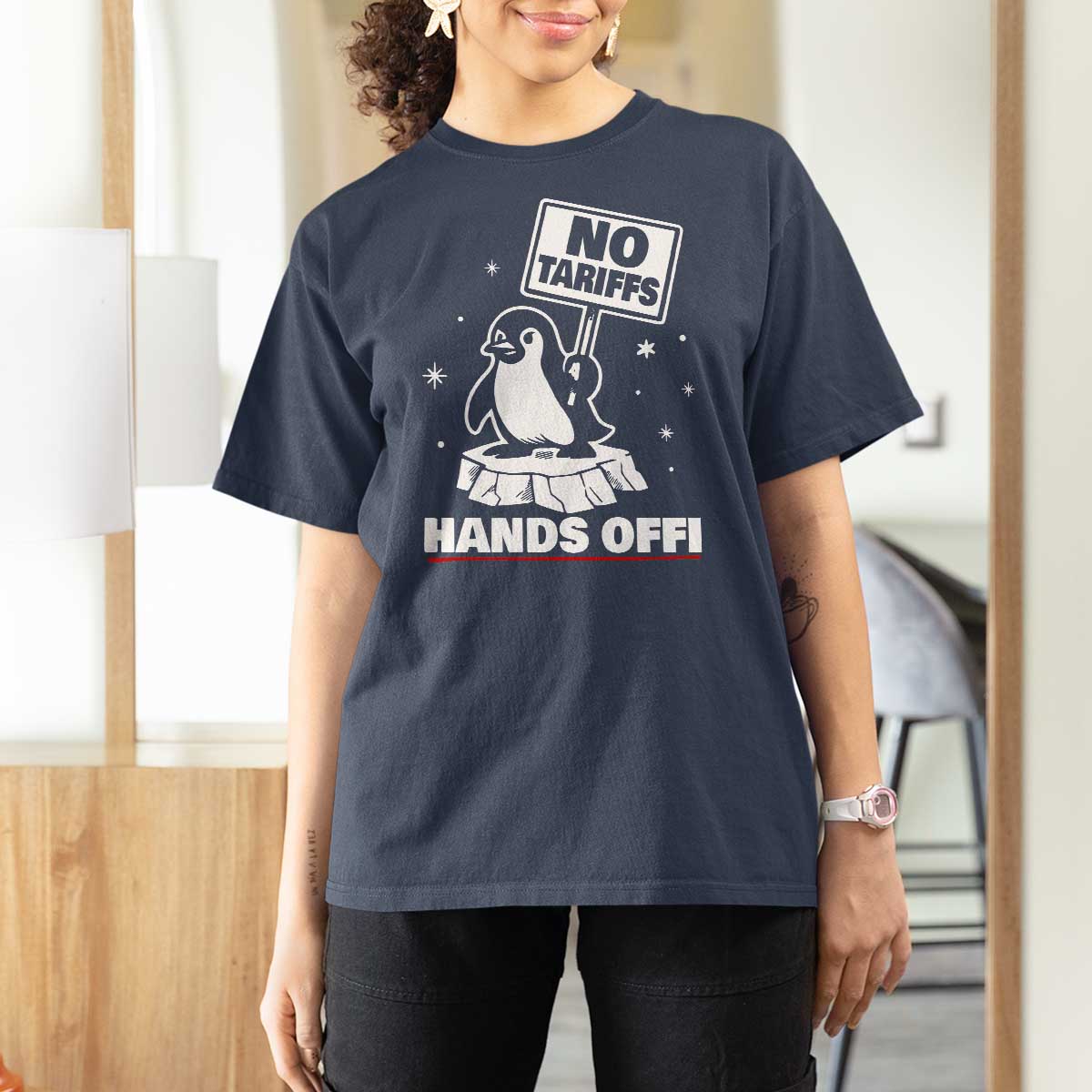 Funny Resist Penguins T Shirt For Women Tariffs on Penguins? Really