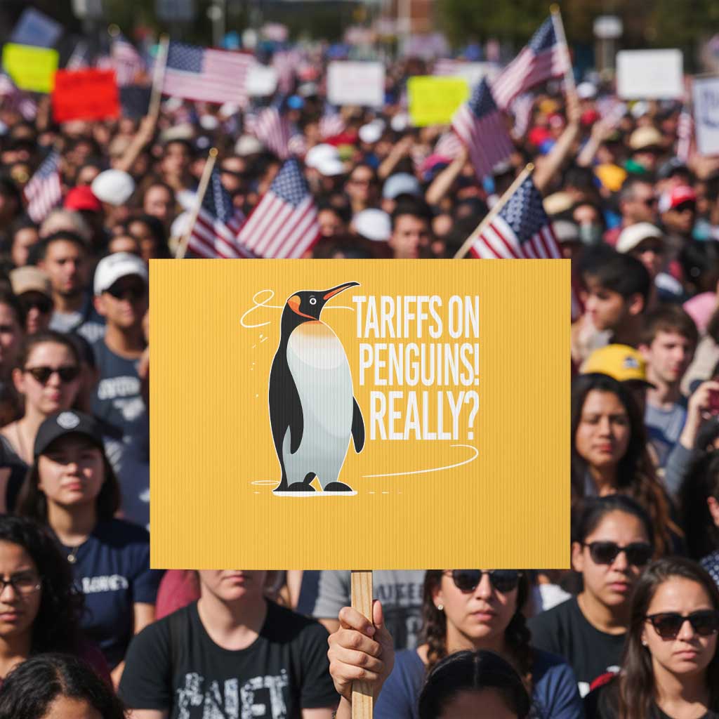 Hands Off Protest Protest Sign Stand With Penguins Resist Against Tariffs - Wonder Print Shop