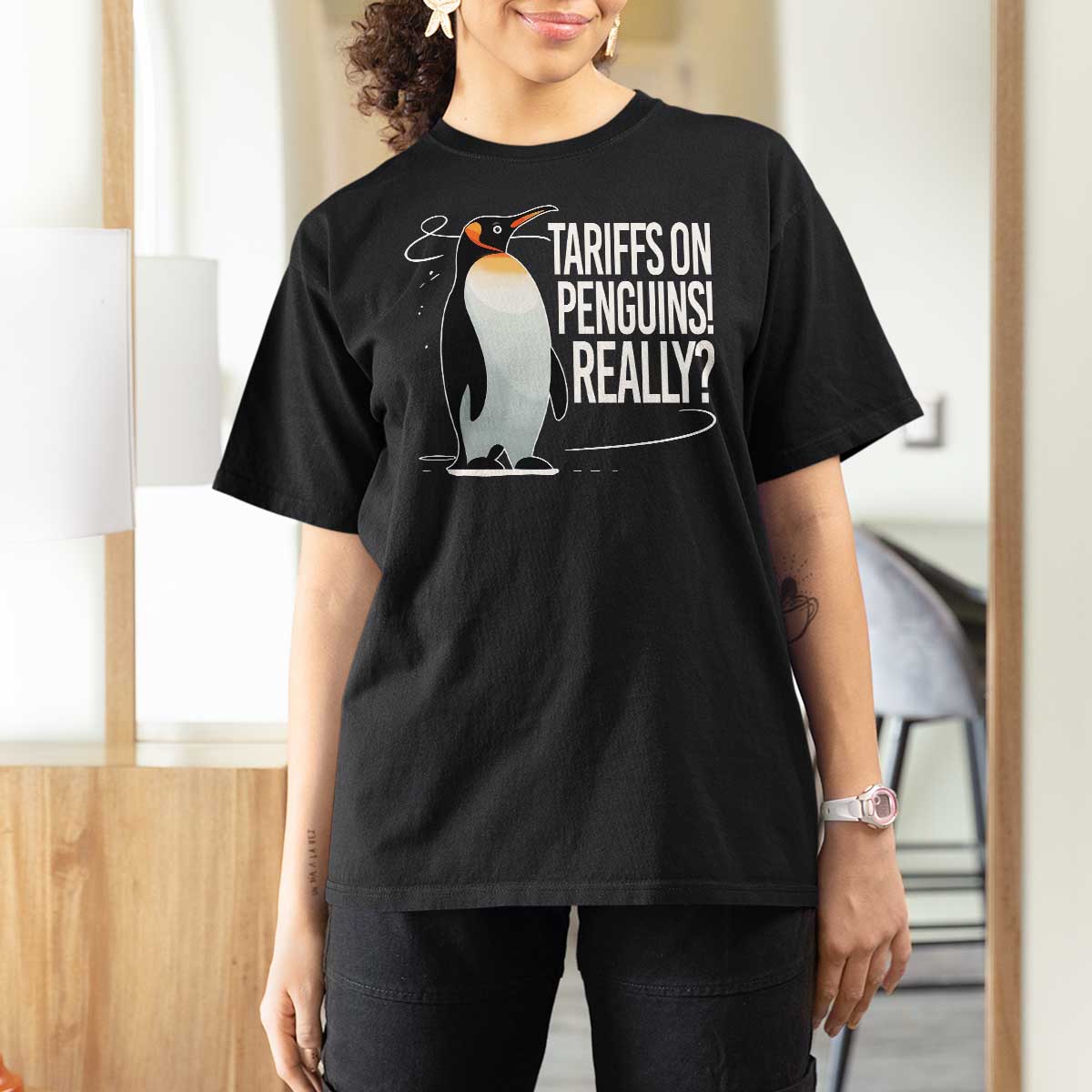 Hands Off Protest T Shirt For Women Stand With Penguins Resist Against Tariffs