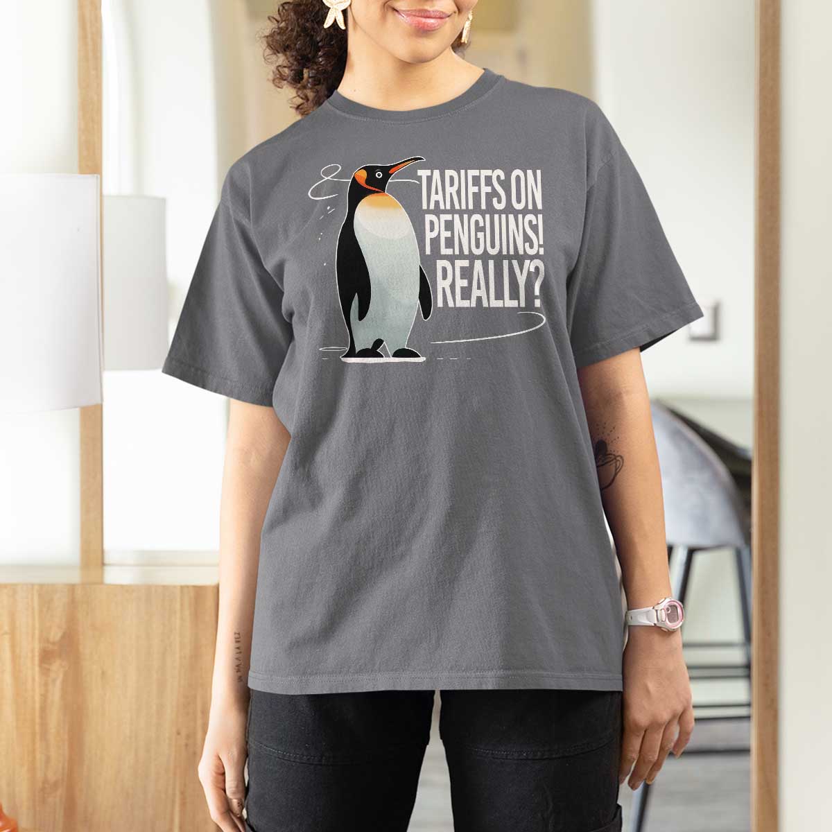 Hands Off Protest T Shirt For Women Stand With Penguins Resist Against Tariffs