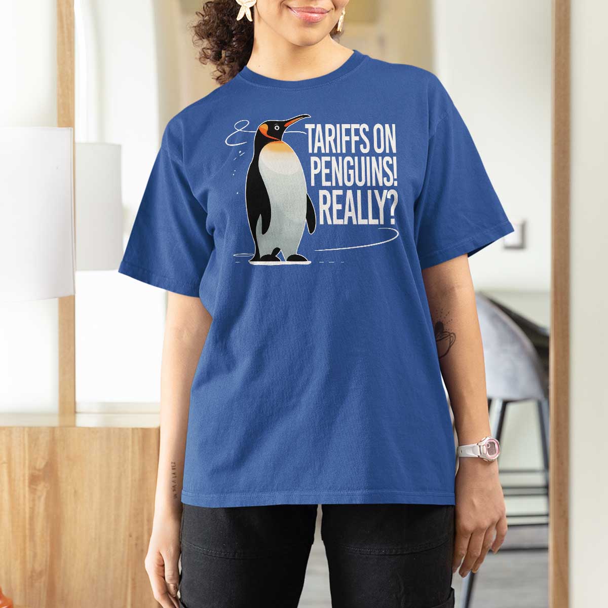 Hands Off Protest T Shirt For Women Stand With Penguins Resist Against Tariffs