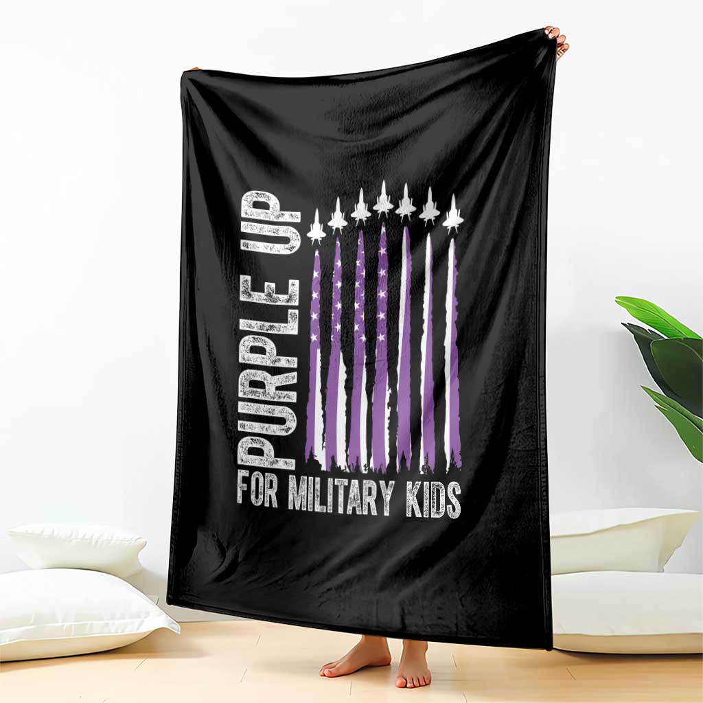 Purple Up For Military Kids Throw Blanket US Flag Military Child Support
