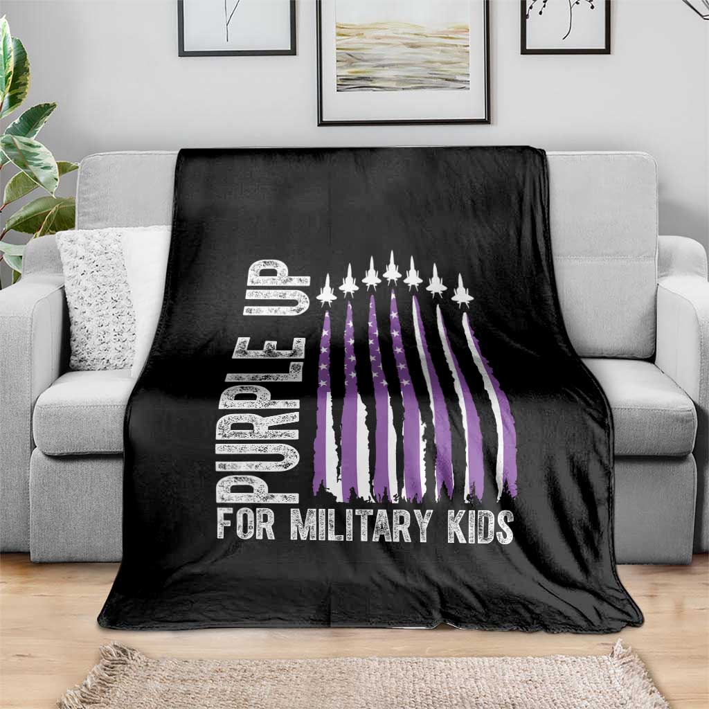 Purple Up For Military Kids Throw Blanket US Flag Military Child Support