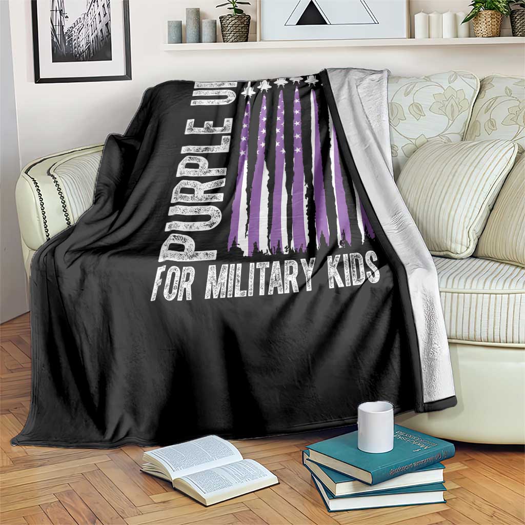 Purple Up For Military Kids Throw Blanket US Flag Military Child Support