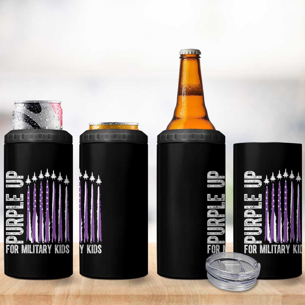 Purple Up For Military Kids 4 in 1 Can Cooler Tumbler US Flag Military Child Support