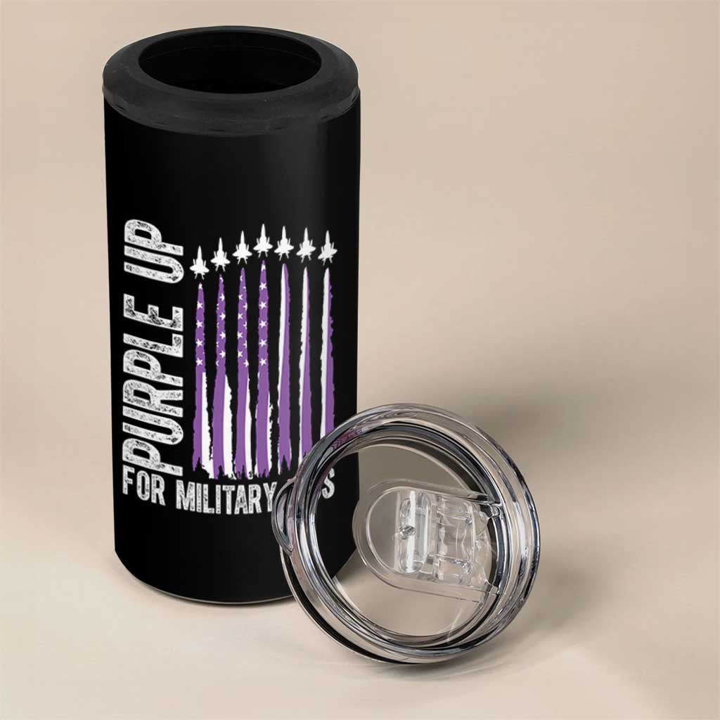 Purple Up For Military Kids 4 in 1 Can Cooler Tumbler US Flag Military Child Support