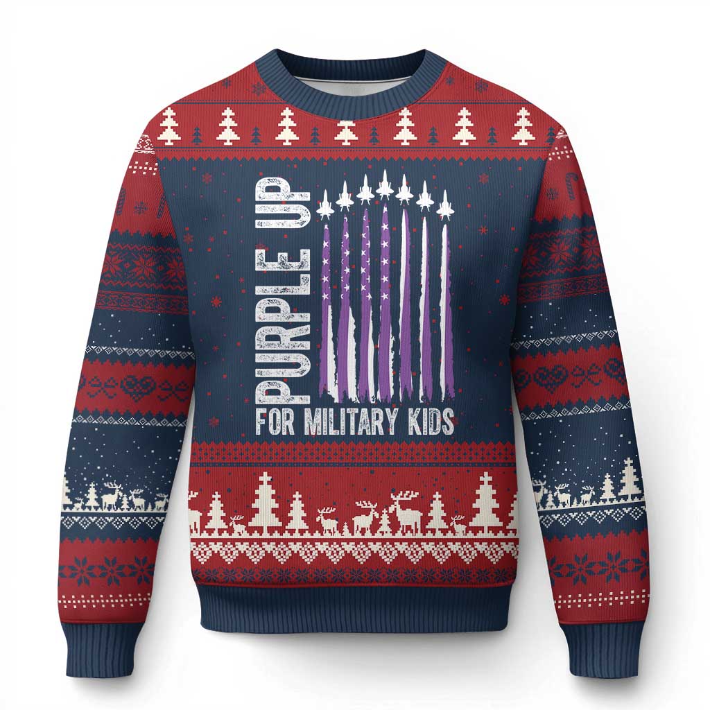 Purple Up For Military Kids Ugly Christmas Sweater US Flag Military Child Support