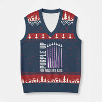 Purple Up For Military Kids V-Neck Knit Sweater Vest US Flag Military Child Support