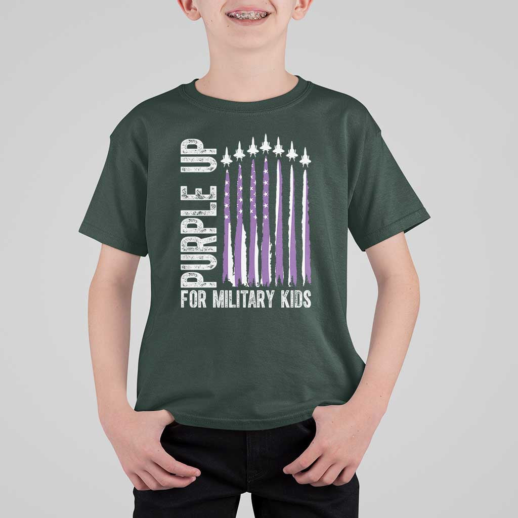 Purple Up For Military Kids T Shirt For Kid US Flag Military Child Support