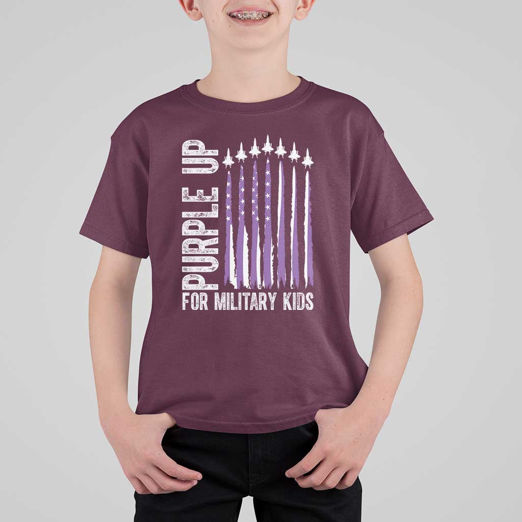 Purple Up For Military Kids T Shirt For Kid US Flag Military Child Support