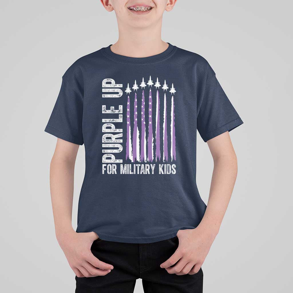 Purple Up For Military Kids T Shirt For Kid US Flag Military Child Support