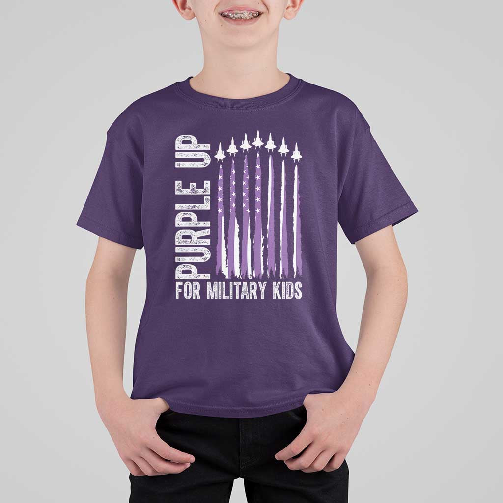 Purple Up For Military Kids T Shirt For Kid US Flag Military Child Support