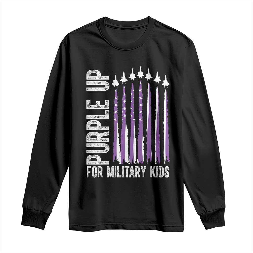 Purple Up For Military Kids Long Sleeve Shirt US Flag Military Child Support