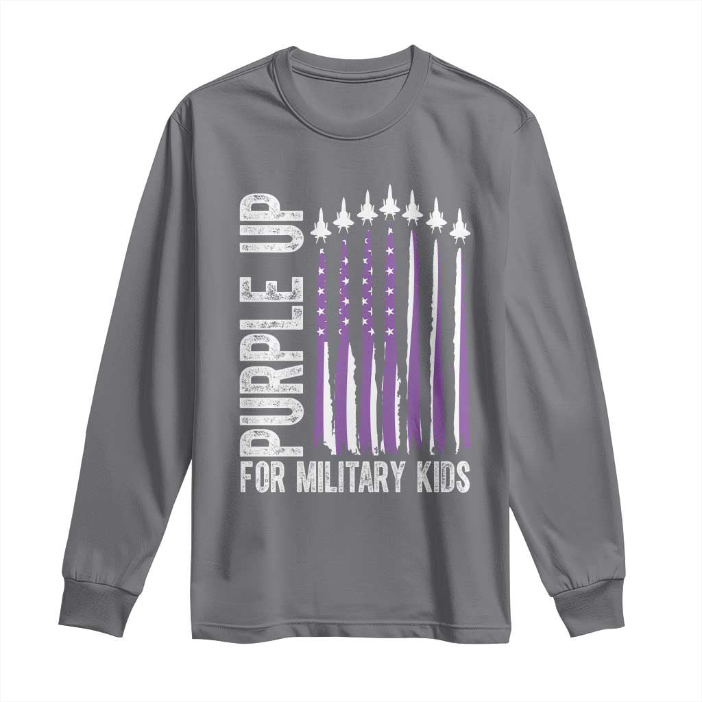 Purple Up For Military Kids Long Sleeve Shirt US Flag Military Child Support