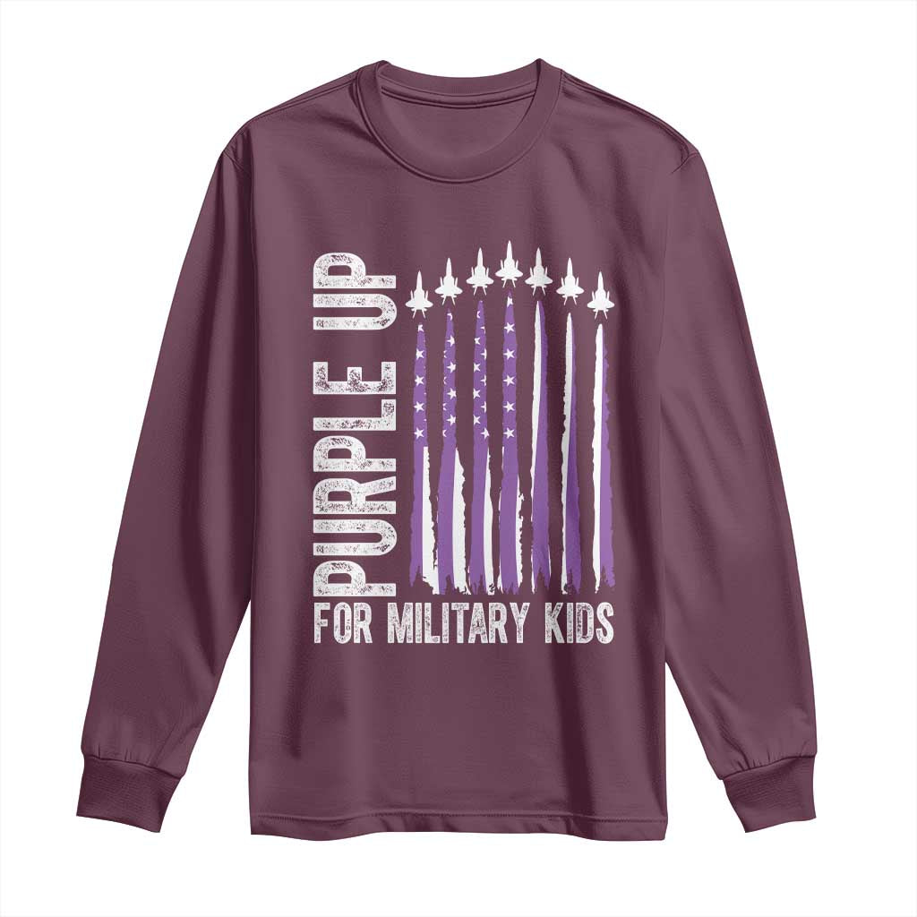 Purple Up For Military Kids Long Sleeve Shirt US Flag Military Child Support